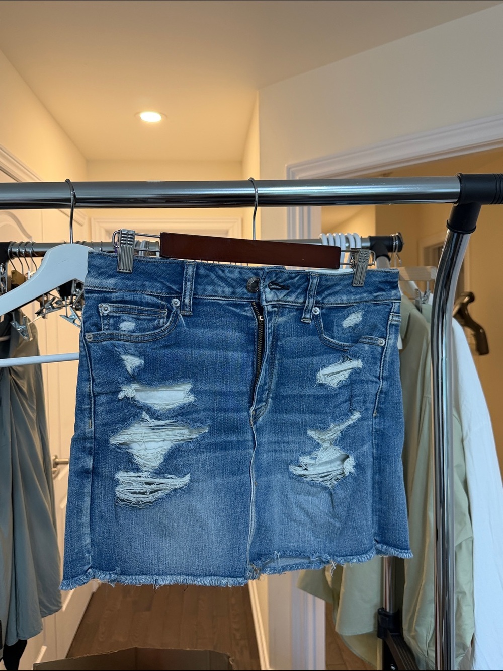 American Eagle Outfitters Blue Distressed Denim Mini Skirt